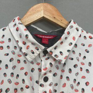 Unionbay Shirt Sushi Print Sashimi Short Sleeve Button-Up Men Large White Foodie